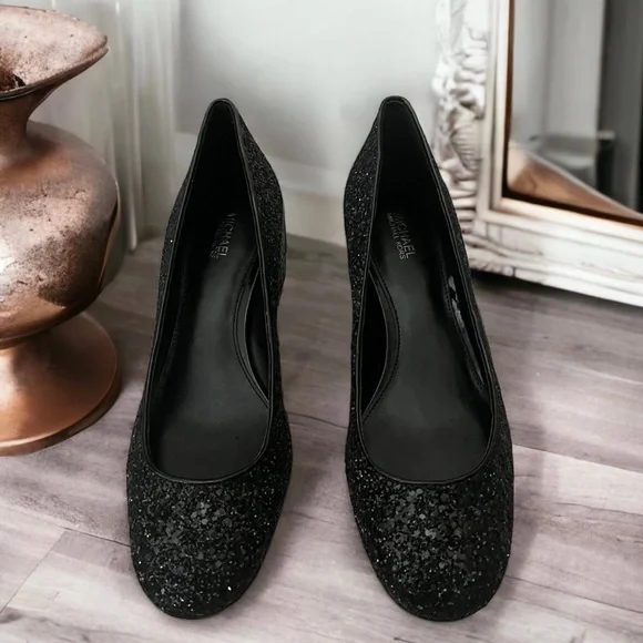 SOLD-MICHAEL Michael Kors Arabella Kitten Pump Black Chunky Glitter Crystal 8.5 - Picture 5 of 10